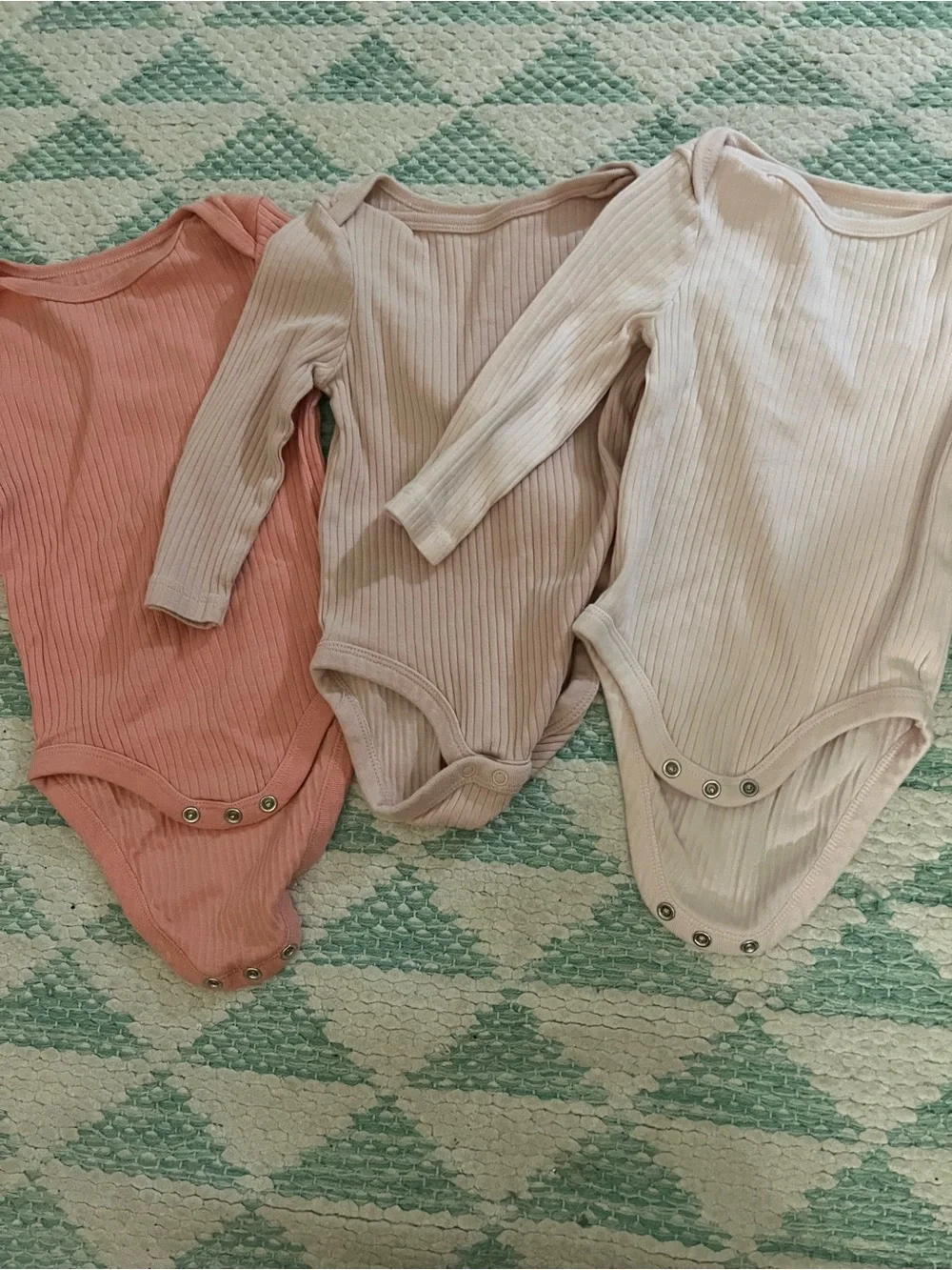 Ribbed Long-Sleeve Baby One-Piece Bodysuit - Pink & Cream